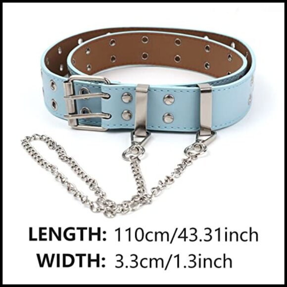 PU Leather Double Grommet Punk Studded Belt for Jeans main image 4